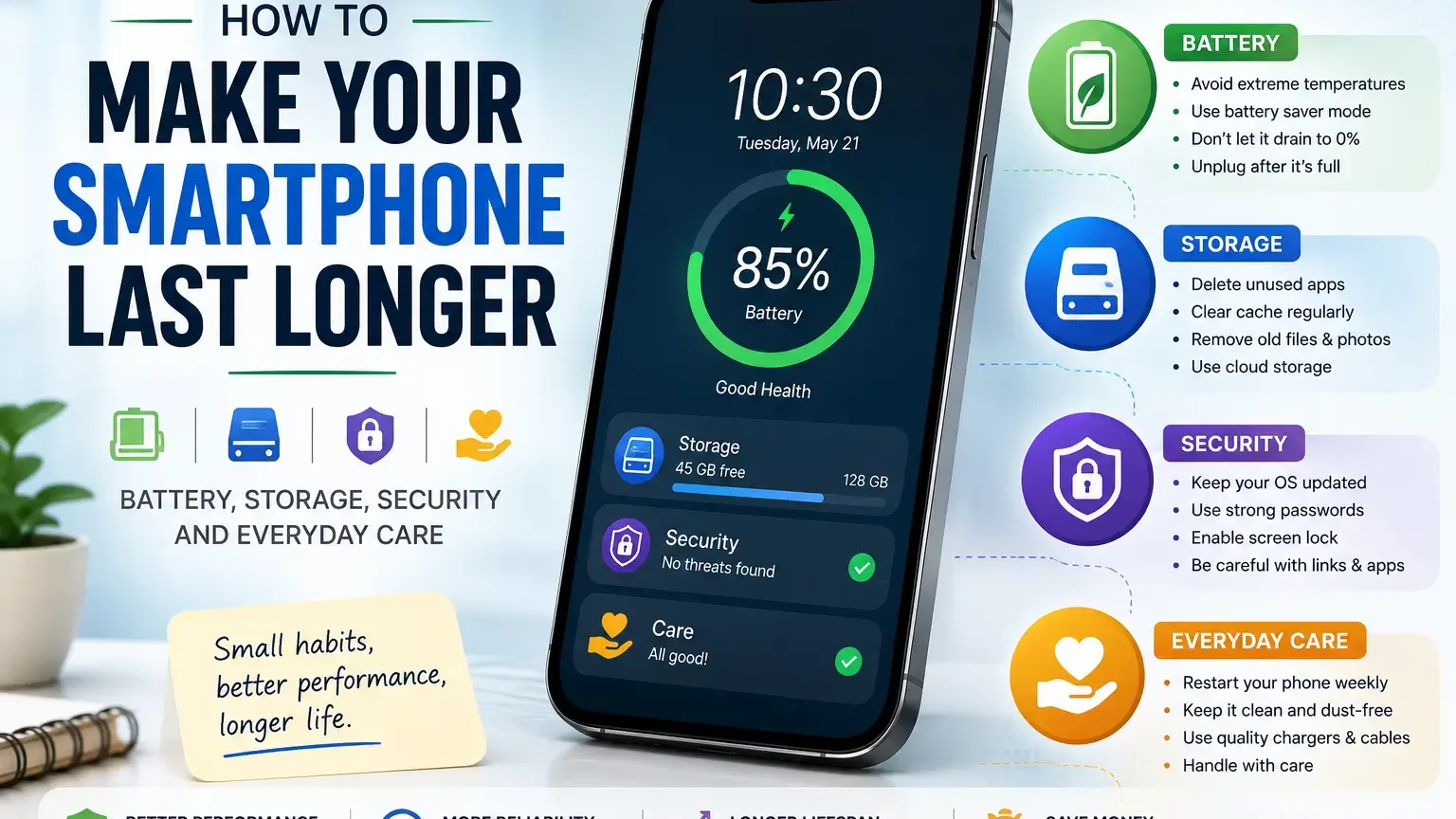 How to Make Your Smartphone Last Longer: Battery, Storage, Security and Everyday Care